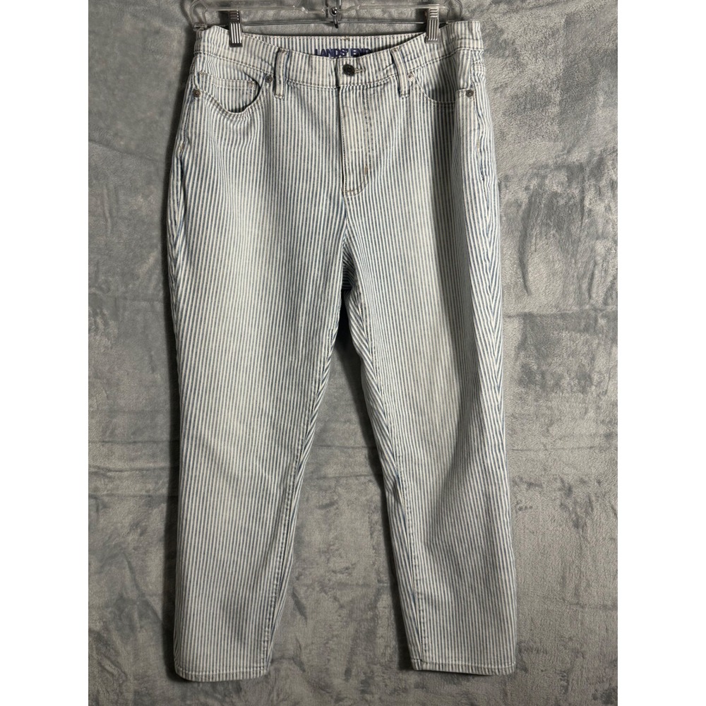 Lands End High Rise Slim Ankle Jeans Petite Blue Striped Women's Size 12